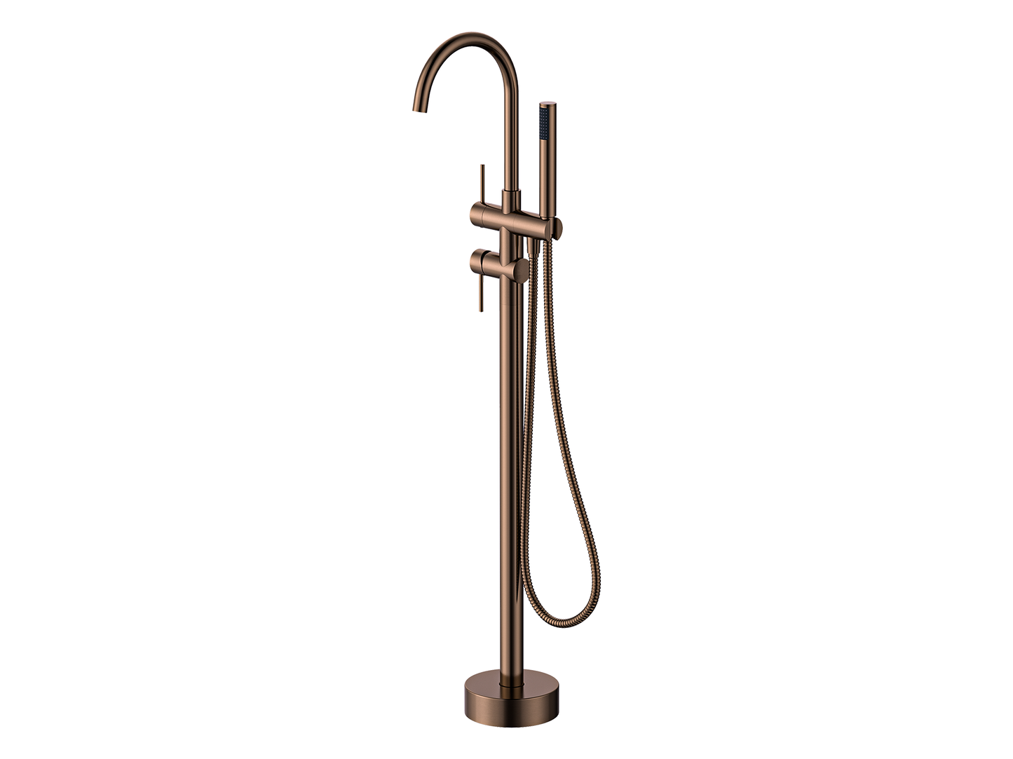 Maple Freestanding Floor Mixer with Hand Shower Brushed Copper