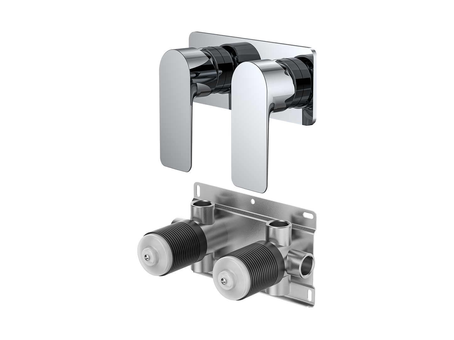 Ash Twin Shower/Bath Mixer Square Plate