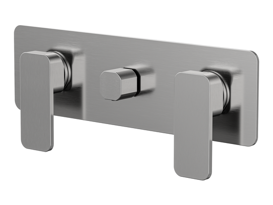 Aspen Twin Shower / Bath Mixer with Centre Diverter Brushed Nickel