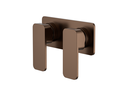 Aspen Twin Shower/Bath Mixer Square Plate Brushed Copper