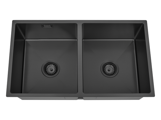 Hazel VII Double Bowl Sink with Overflow 760 x 440 x 230mm Gun Metal Black