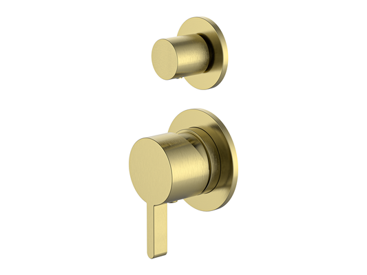 Lotus Wall Diverter Shower/Bath Mixer Separate Plates Brushed Gold