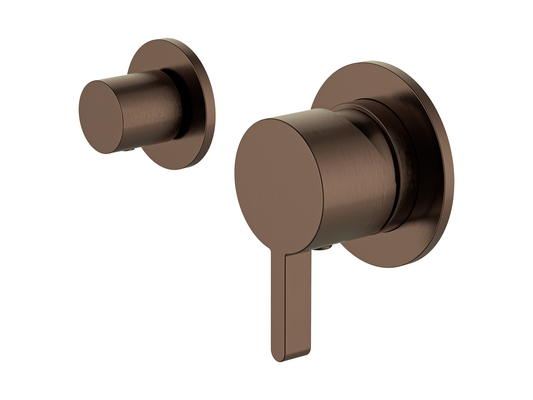Lotus Horizontal Wall Diverter Shower/Bath Mixer Separate Plates Brushed Copper