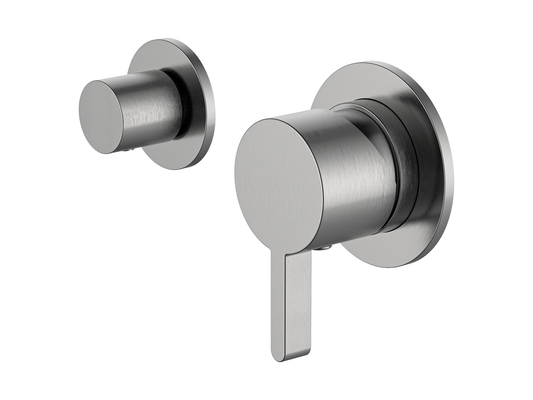 Lotus Horizontal Wall Diverter Shower/Bath Mixer Separate Plates Brushed Nickel
