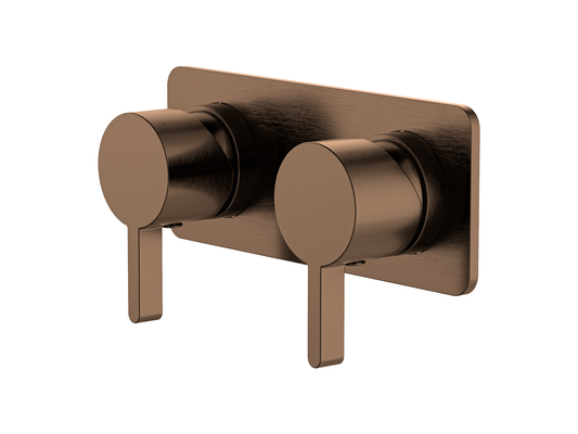 Lotus Twin Shower/Bath Mixer Square Plate Brushed Copper