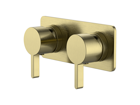 Lotus Twin Shower/Bath Mixer Square Plate Brushed Gold