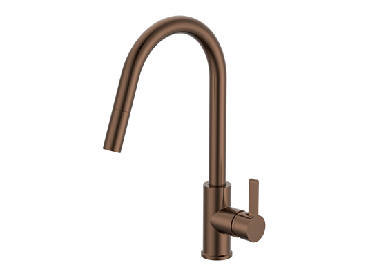 Lotus Gooseneck Pullout Sink Mixer Brushed Copper