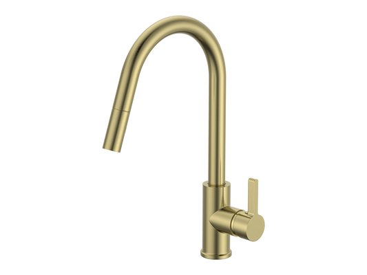 Lotus Gooseneck Pullout Sink Mixer Brushed Gold