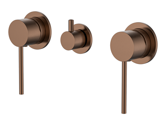 Maple Twin Shower / Bath Mixer with Centre Diverter Brushed Copper