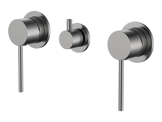 Maple Twin Shower / Bath Mixer with Centre Diverter Brushed Nickel