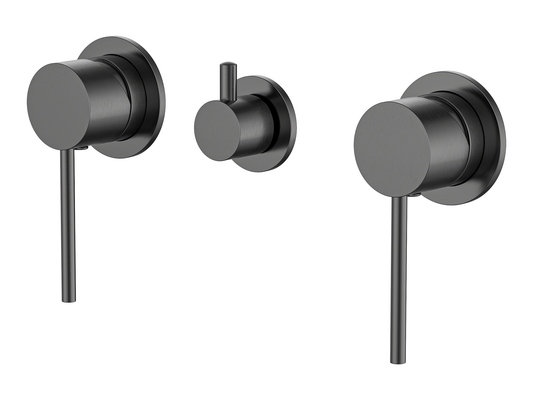 Maple Twin Shower / Bath Mixer with Centre Diverter Gun Metal