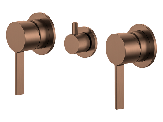 Sakura Twin Shower / Bath Mixer with Centre Diverter Brushed Copper