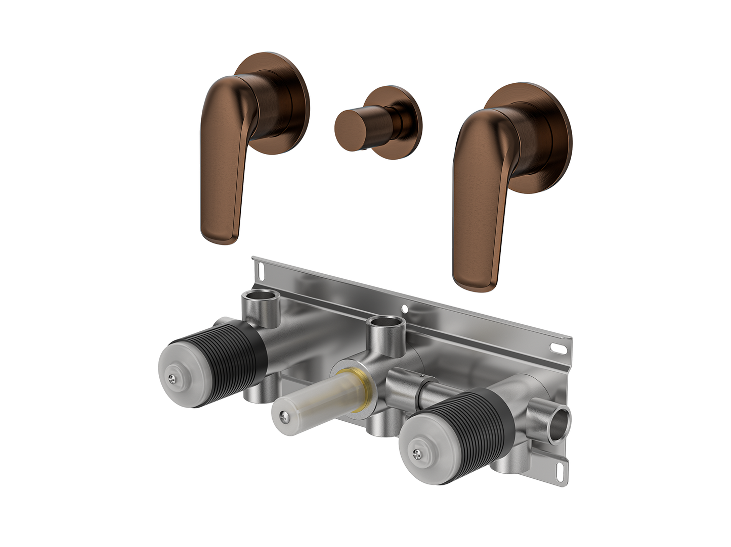 Sequoia Twin Shower / Bath Mixer with Centre Diverter Round Plates