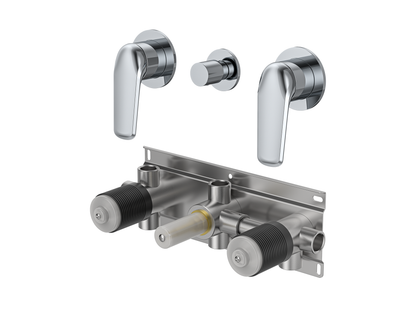 Sequoia Twin Shower / Bath Mixer with Centre Diverter Round Plates