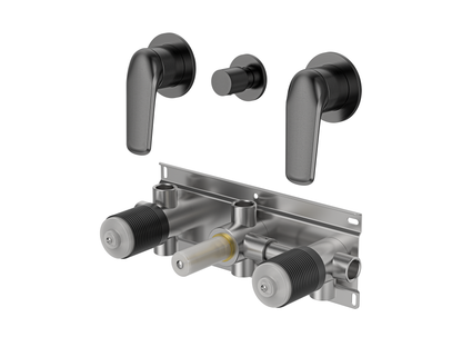 Sequoia Twin Shower / Bath Mixer with Centre Diverter Round Plates