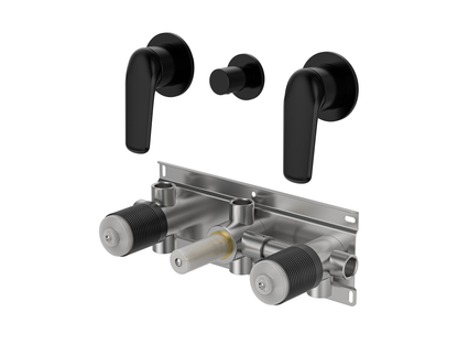 Sequoia Twin Shower / Bath Mixer with Centre Diverter Round Plates