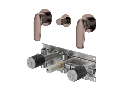 Sequoia Twin Shower / Bath Mixer with Centre Diverter Round Plates