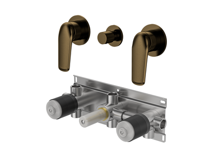 Sequoia Twin Shower / Bath Mixer with Centre Diverter Round Plates