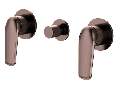Sequoia Twin Shower / Bath Mixer with Centre Diverter Round Plates Antique Copper