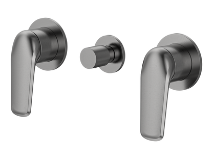 Sequoia Twin Shower / Bath Mixer with Centre Diverter Round Plates Brushed Nickel