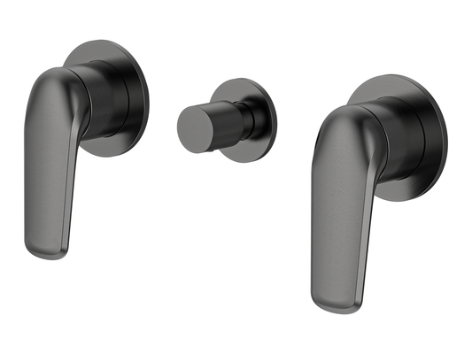 Sequoia Twin Shower / Bath Mixer with Centre Diverter Round Plates Gun Metal