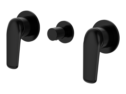 Sequoia Twin Shower / Bath Mixer with Centre Diverter Round Plates Matte Black