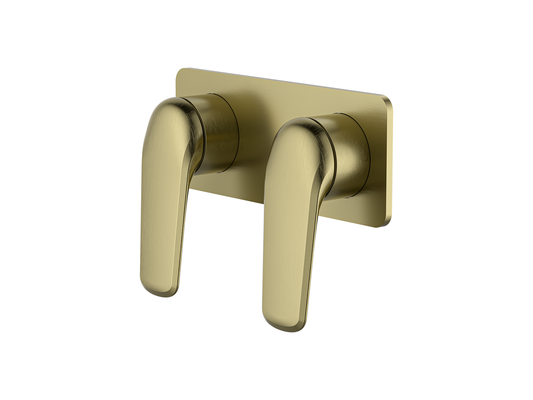 Sequoia Twin Shower/Bath Mixer Separate Square Plate Brushed Gold